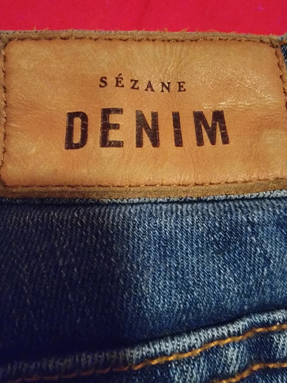Sezane Straight-Leg Denim Jeans - Dark Blue with Tan Stitching